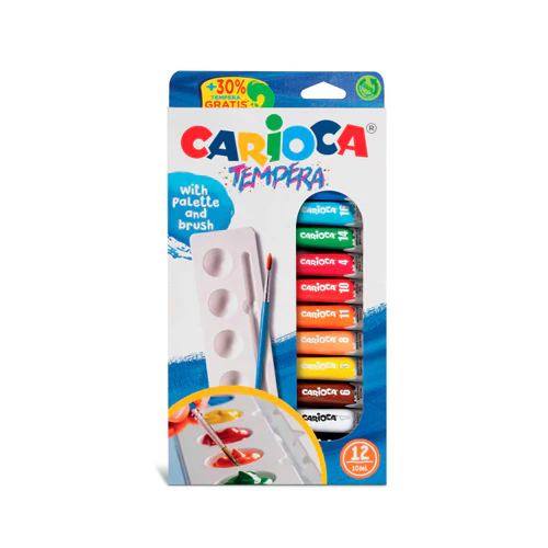 CARIOCA 12 Tubos guache extra-fino 10ml com pincel e paleta
