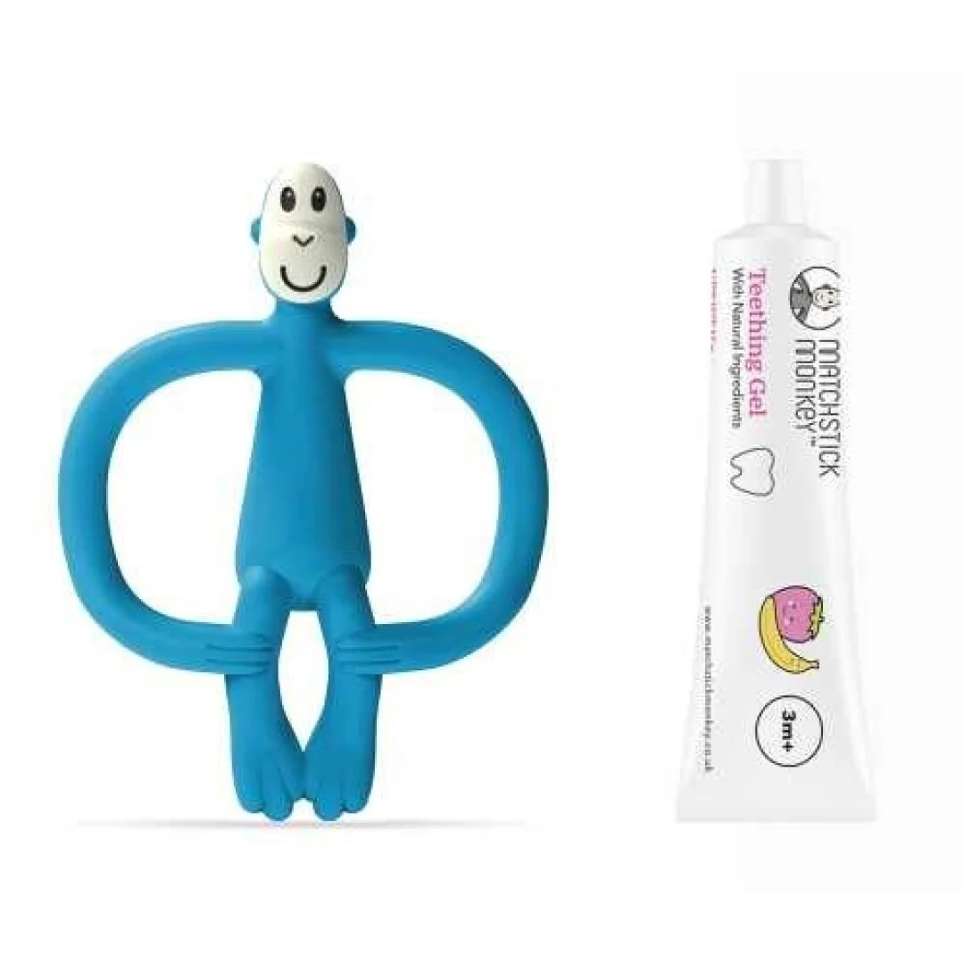 Matchstick Monkey Mordedor Macaco Azul + Gel de alivio de gengivas