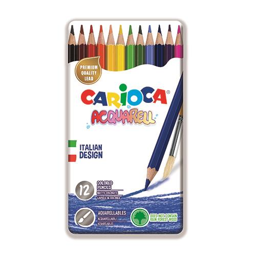 CARIOCA Caixa metal 12 lápis de cor aguarela .