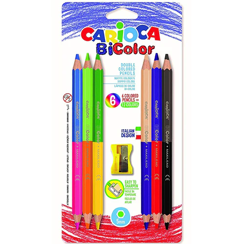 CARIOCA 6 Lápis de Cor Grossos 2 cores e Afia