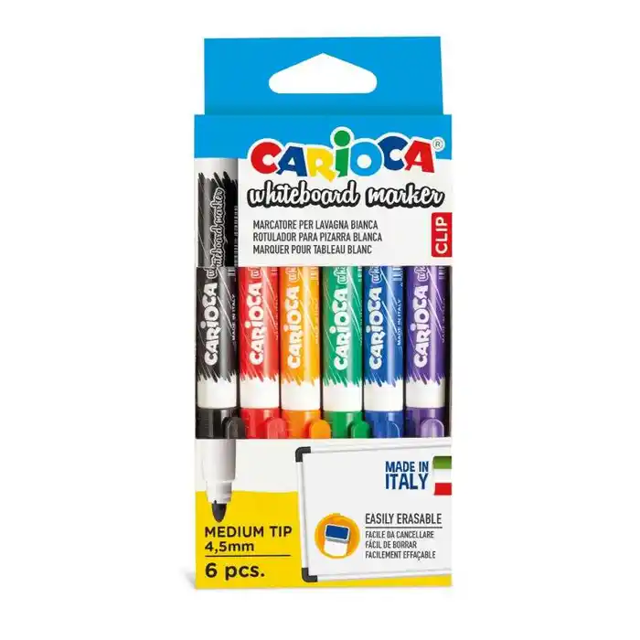 CARIOCA 6 Marcadores para quadro branco ponta média 4.5mm