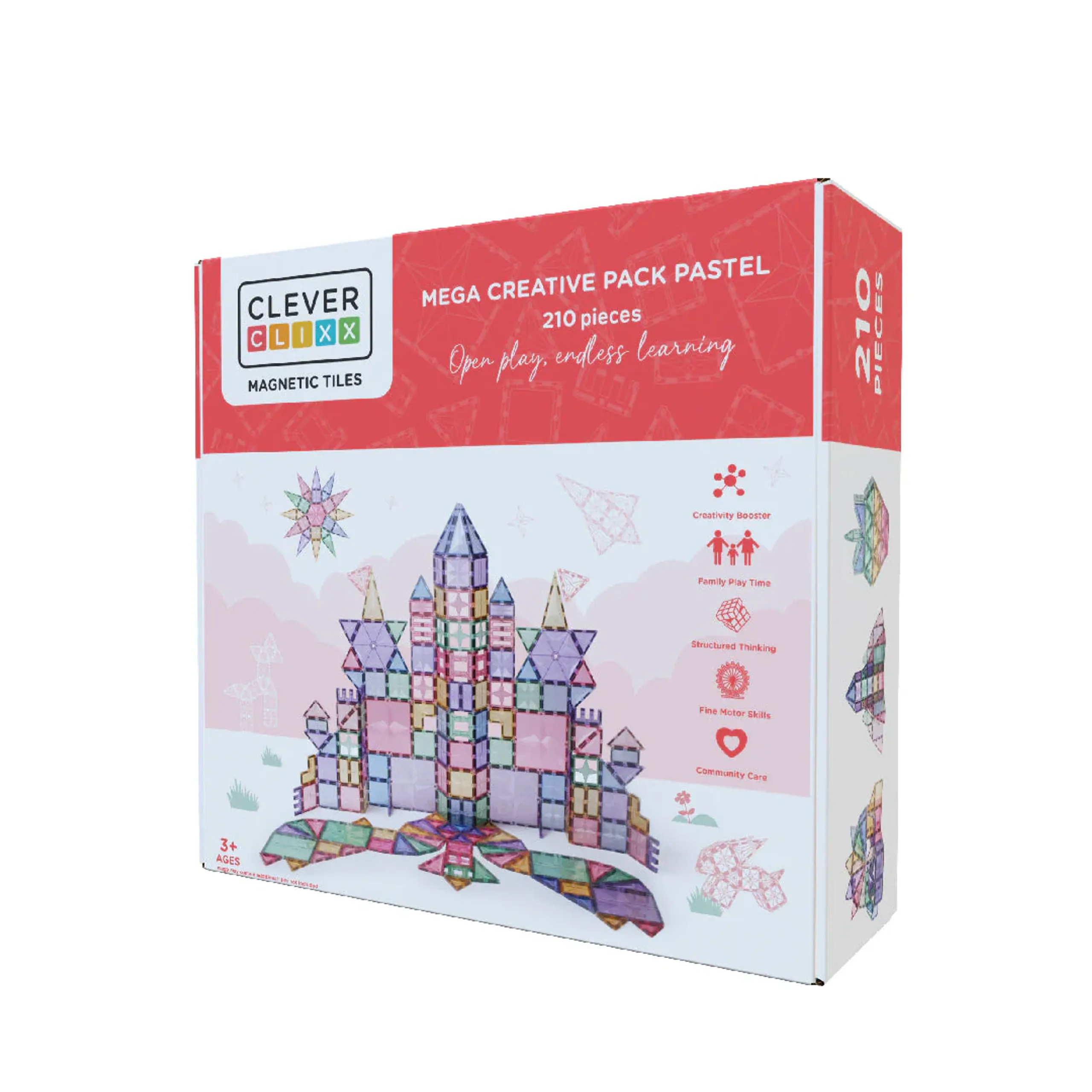 Clever Clixx Jogo blocos Magnético Mega Creative pack Pastel 210 peças