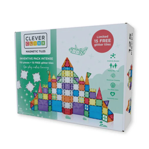 Clever Clixx Jogo blocos Magnético Pack Peças Coloridas e com Glitter (110+15 peças)