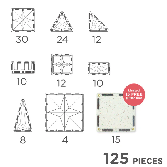 Clever Clixx Jogo blocos Magnético Pack Peças Coloridas e com Glitter (110+15 peças) - Image 7