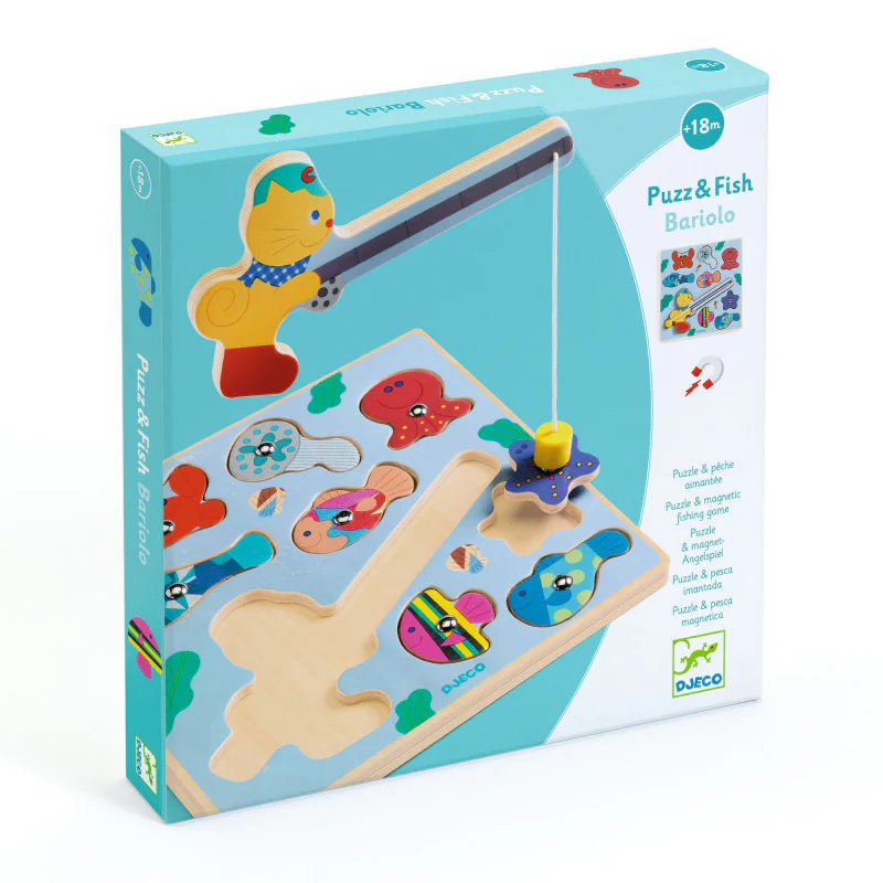 Djeco Jogo Pesca e Puzzle de Madeira - Puzz e Fish Bariolo