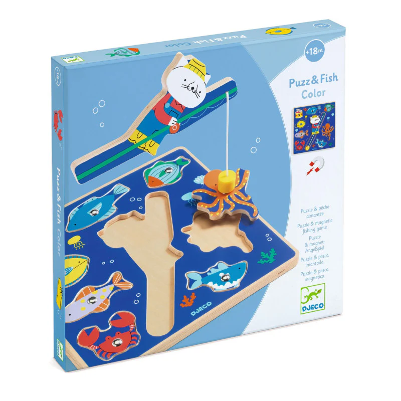 Djeco Jogo Pesca e Puzzle de Madeira - Puzz e Fish Color