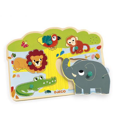 Djeco puzzle sonoro de madeira Animais da Selva