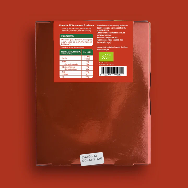 Fidu Árvore de Natal Tablete de Chocolate 60% de Cacau e Framboesa BIO 80g - Image 2