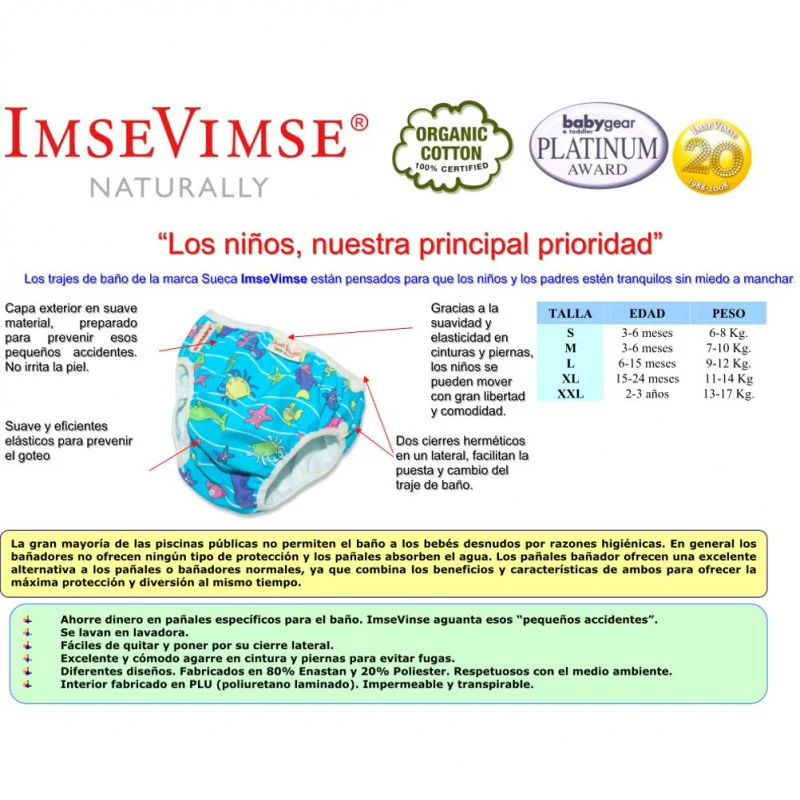 Imsevimse Cueca / fralda reutilizável de praia / piscina Zig Zag amarelo 6/8kg - Image 3