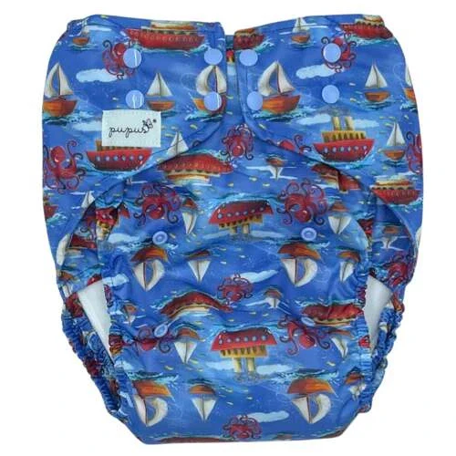 Pupus Fraldas Junior ajustáveis reutilizáveis para crianças 20-45 kg [Cor: BOATS] *por encomenda
