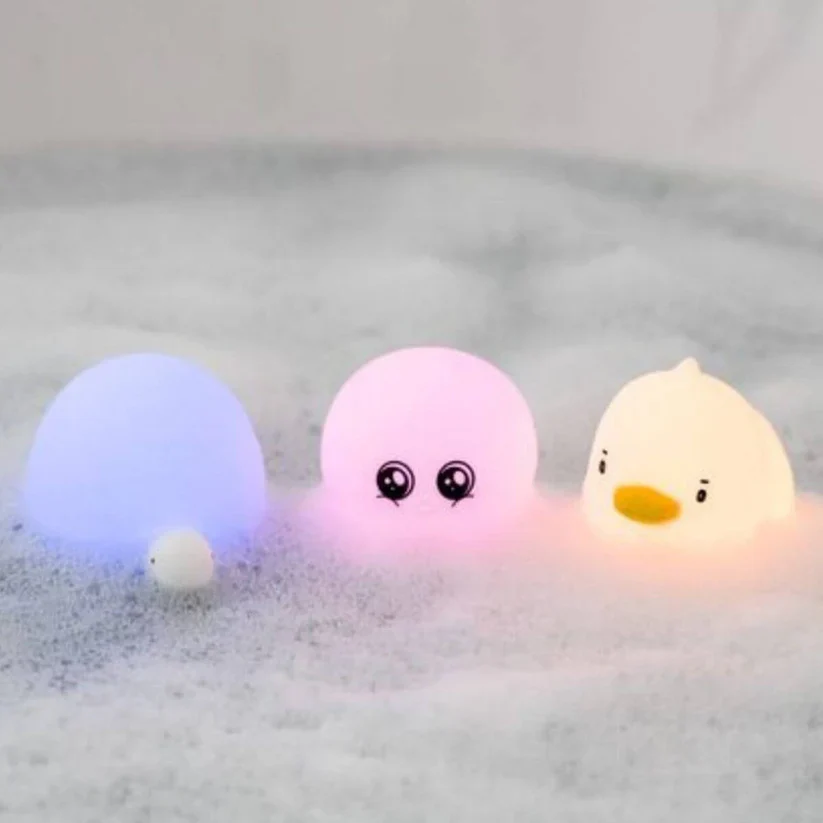 Rabbit e Friends Set de 3 lâmpadas Água: Tartaruga, Patinho e Polvo