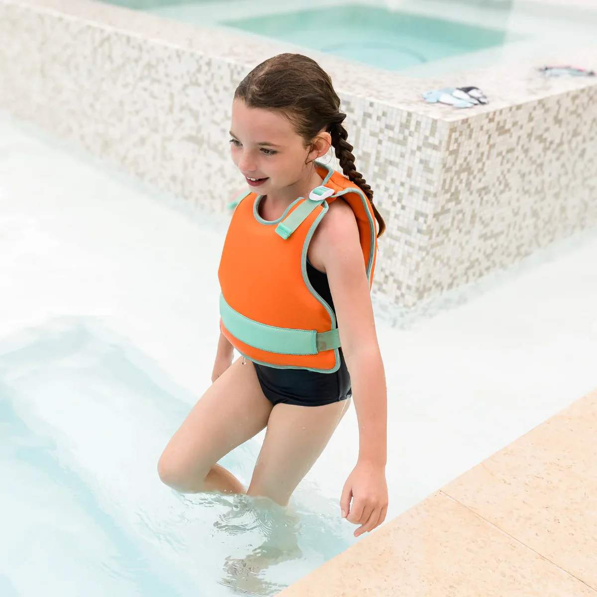 Splash About - colete natação Go Splash Adjustable Swim Vest Laranja e Verde 4-8 Anos - Image 2