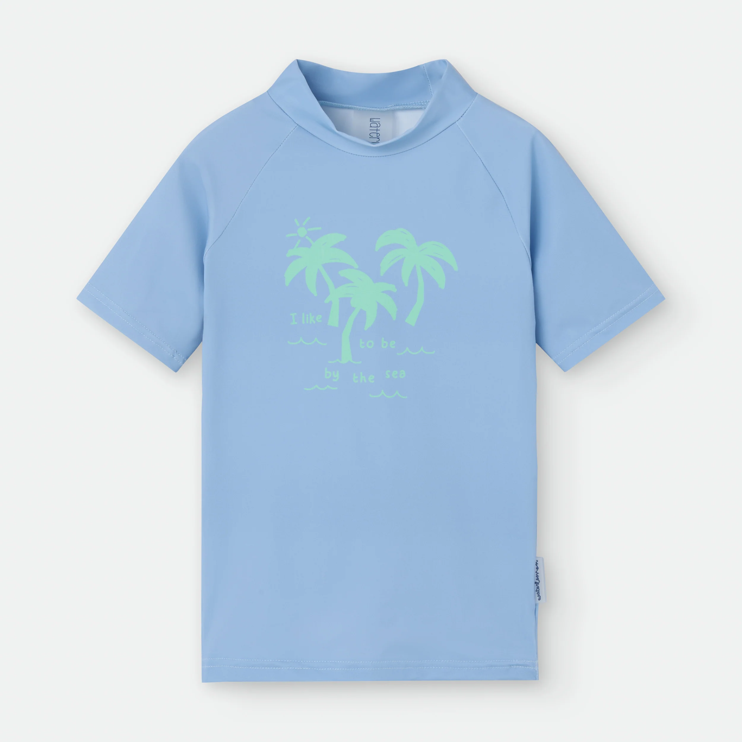 Waterlemon Camisola Manga Curta Praia/Piscina UV Azul com Palmeiras