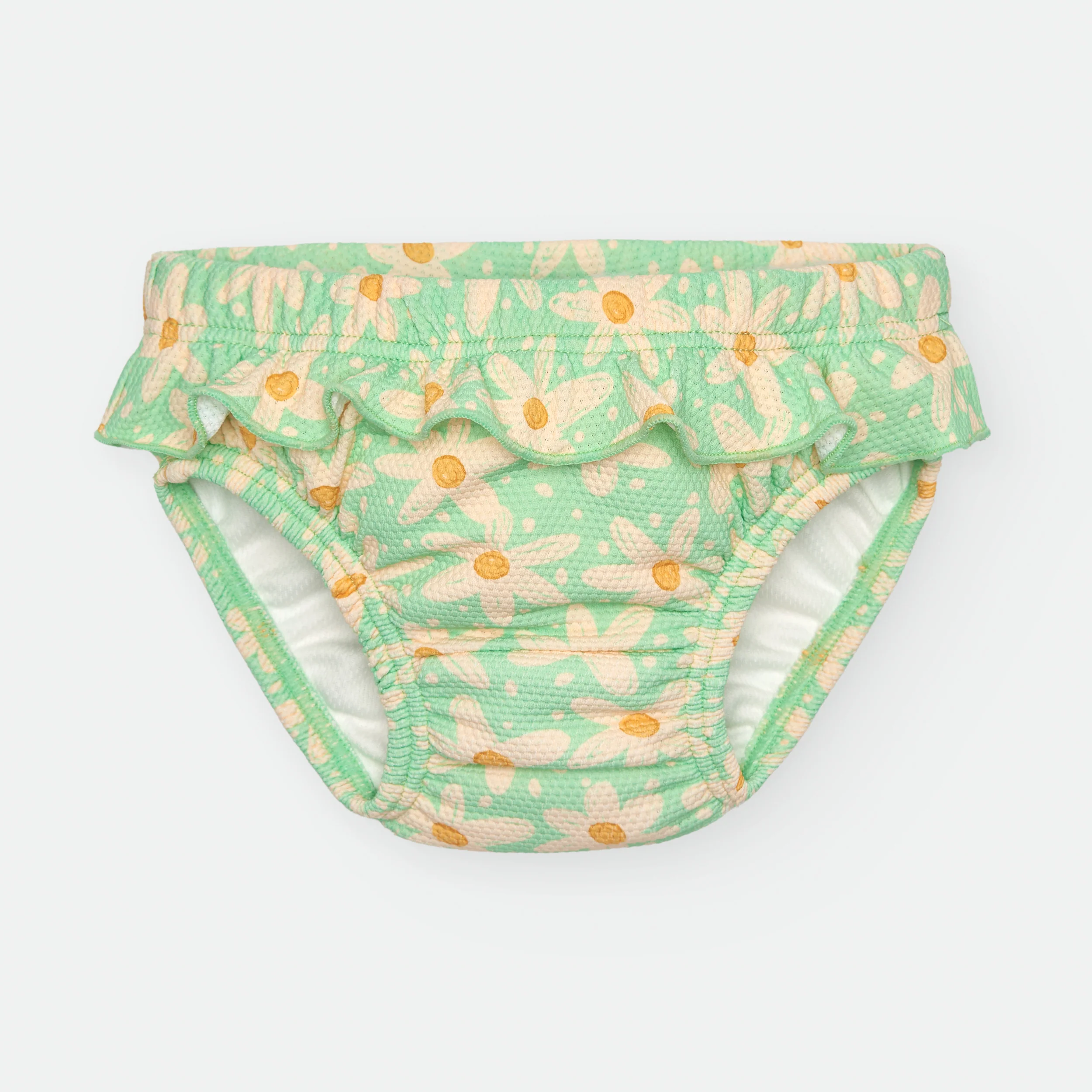 Waterlemon Cueca/Fralda de Praia - Piscina Verde com Margaridas - folhos
