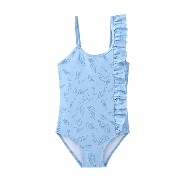 Waterlemon Fato de Banho praia de Menina Azul com desenho de folhas
