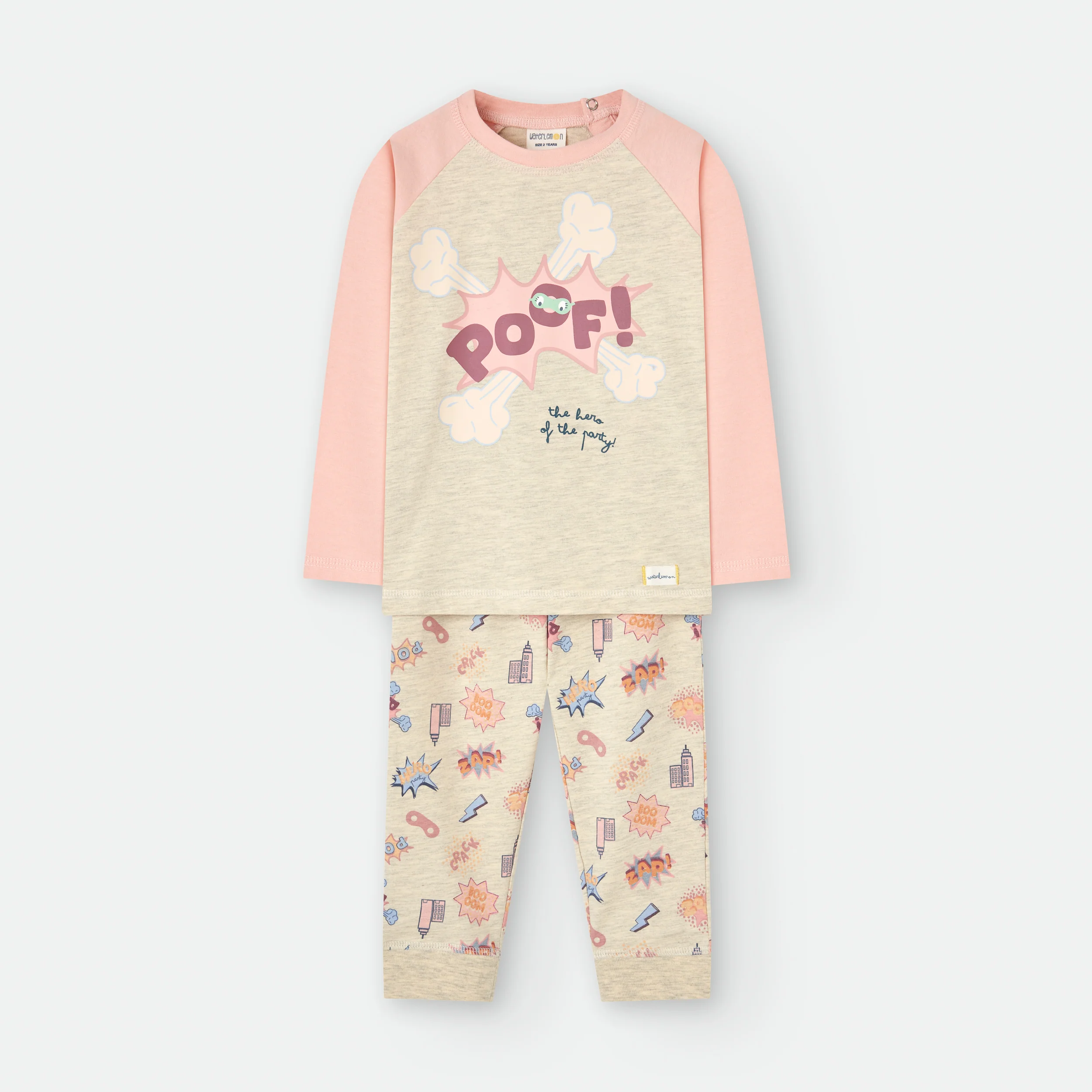 Waterlemon Pijama Meia Estação Bege/Rosa 100% algodão